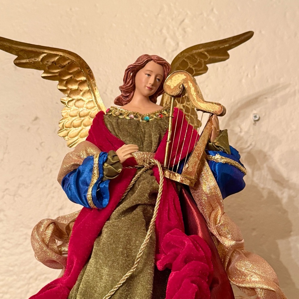 Elegant Balsam Hill Angel Tree Topper with Harp - Picture 2 of 3